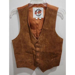 VTG G-III Global Identity Brown Button Sleeveless Vest 100% Leather Shell Size S